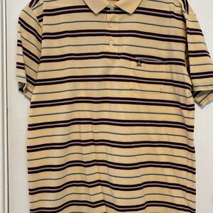 Original Penguin Beige and Brown Striped Polo Shirt